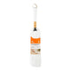 A white microfiber dust whirliper duster with a white plastic handle, a light wood neck accent, and an orange and white paper label, shown against a plain white background.