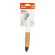 A packaged detail brush with a bamboo handle, white bristle head, and black tip, hanging on a white background with an orange and white retail card.