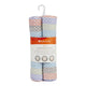 A packaged set of four rolled dish cloths with a colorful geometric pattern, hanging on a white plastic hook with a Full Circle brand label.