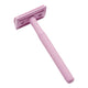 Pink safety razor on a white background.