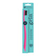 Grin 100% Recycled Charcoal-Infused Toothbrush Soft in fuchsia pink on a teal card pack, front view on a plain white background