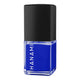 Blue nail polish bottle with black cap on a white background