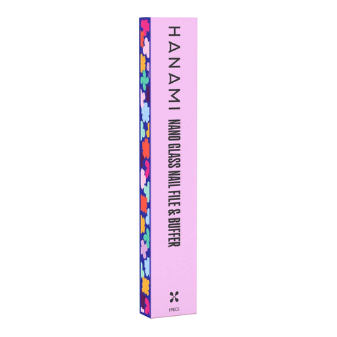 Hanami nail file and buffer packaging with colorful design on a white background.