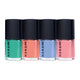 Four bottles of Hanami nail polish with different colors on a white background.