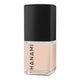 Nail polish bottle with black cap and clear base on a white background