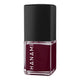 Nail polish bottle with black cap and burgundy colour on a white background