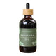Honest Skincare Kawakawa Infused Sweet Almond Oil 250ml in a dark glass dropper bottle with a bamboo cap and a green label, front view on white