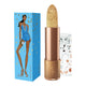Lip scrub in a gold lipstick case, next to blue box packaging. 