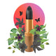 Lipstick detailed with vines & flower on the tip, set against a floral background.