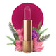 Lipstick detailed with vines & a flower on the tip, set against a floral background. 