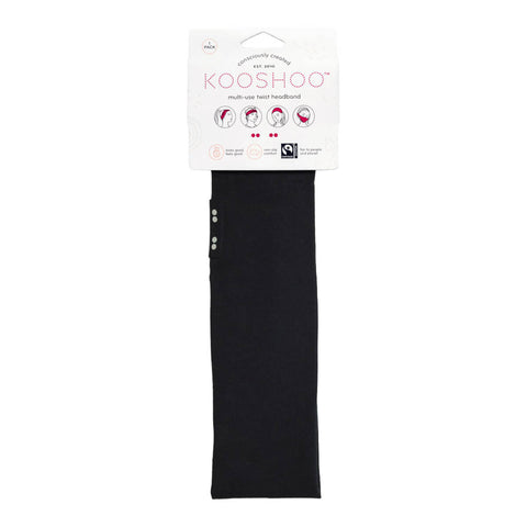 Black hair headband with KOOSHOO packaging on a white background