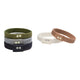 Set of five fabric wristbands in various colors on a white background