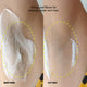 Before and after comparison of using a leaf razor for shaving underarm hair.