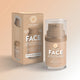 Little Urchin Face Light/Medium Tint Natural Sunscreen SPF 50+ shown with its retail box and the clear-topped pump bottle, both in a matching beige-tan shade against a soft peach background.