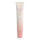 Back of tube of watermelon lip balm, showing icons and pink text on a gradient.