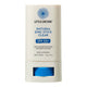 Front view of 20g tube of Natural Zinc Stick SPF 50+, a clear, hydrating, vegan formula that provides UVA and UVB broad spectrum protection from the sun while also being 4 hours water-resistant. Packaged in a cream tube with minimal blue and black text on the label.