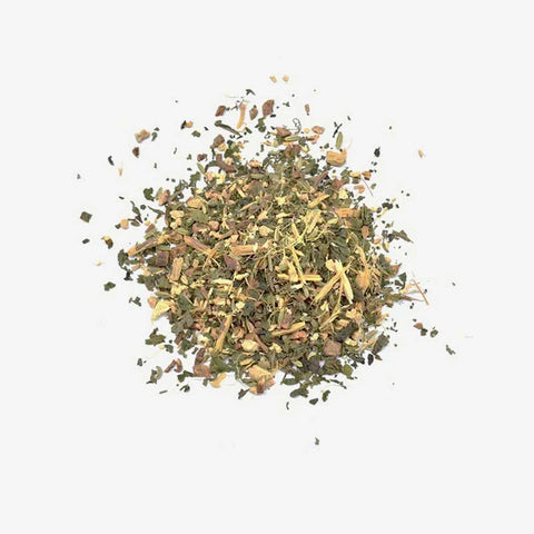 Love Tea Detox Loose Leaf Tea leaves, herbal blend with nettle leaf, dandelion, and burdock.