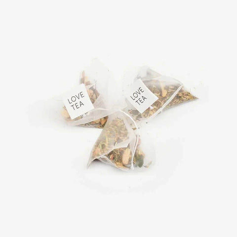 Love Tea Detox Pyramid Tea Bags, herbal blend with nettle leaf, dandelion, and burdock.