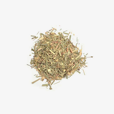 Love Tea Lemongrass & Ginger Loose Leaf Tea leaves, caffeine-free blend to help relieve indigestion and calm an upset stomach.