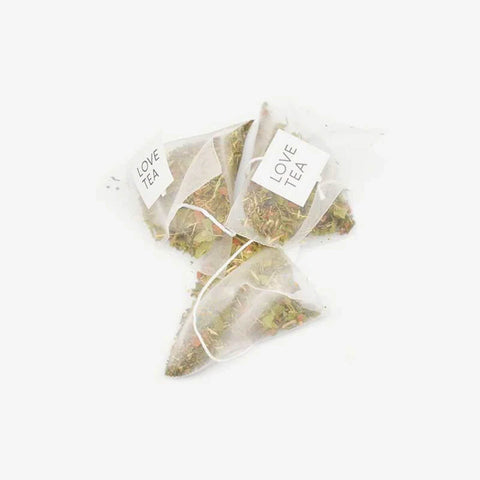 Love Tea Metabolism Pyramid Tea Bags, organic herbal blend with cinnamon and gymnema.