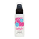 Lubricant bottle with pink and blue design on a white background.