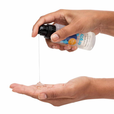 Person pumping lubricant onto hand.