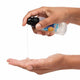 Person pumping lubricant onto hand.