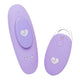 Purple silicone panty vibrator with remote on a white background. 