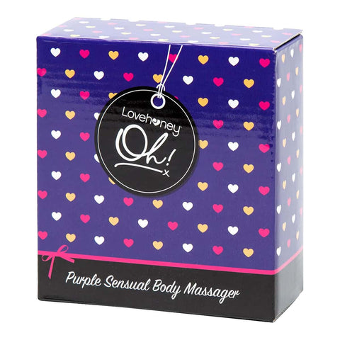 Purple cardboard box packaging with hearts and lovehoney Oh! branding.