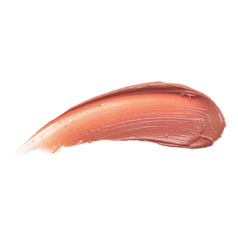 Luk Beautifood Lip Nourish Peach Melon 3g swatch, a creamy smear of orange peach lip colour, close up on a plain white background