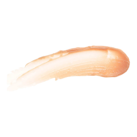 Luk Beautifood Lip Nourish Pure 3g swatch, a creamy smear of pale peach nude lip colour, close up on a plain white background