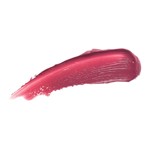 Luk Beautifood Lip Nourish Rose 3g swatch, a creamy smear of raspberry rose lip colour, close up of the smear on a plain white background