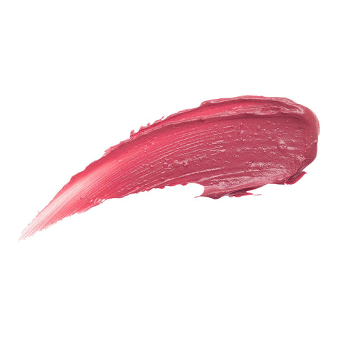 Luk Beautifood Lip Nourish Ruby Grapefruit 3g swatch, a creamy smear of pink coral lip colour, close up on a plain white background