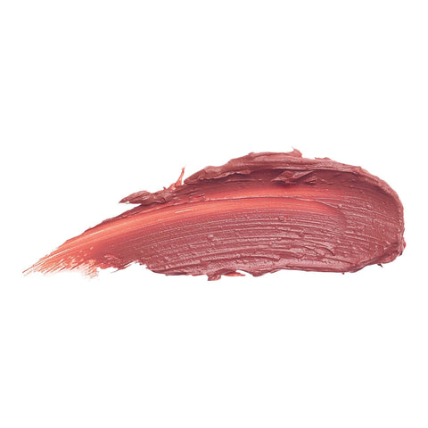 Luk Beautifood Lip Nourish Tangerine Pomegranate 3g swatch, a creamy smear of dusty rose brown lip colour, close up on a plain white background