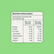 Morning Made Matcha Latte nutrition information panel on a green background, a table per serve and per 100g, clear product photo