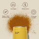 Morning Made Turmeric Latte infographic with turmeric powder, a yellow tin and icons for low sugar, vegan and two minutes to make