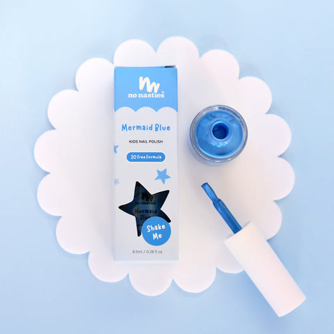 8.5ml No Nasties Kids Water-Based Nail Polish in Blue colour, natural, non-toxic nail polish that scratches off easily.