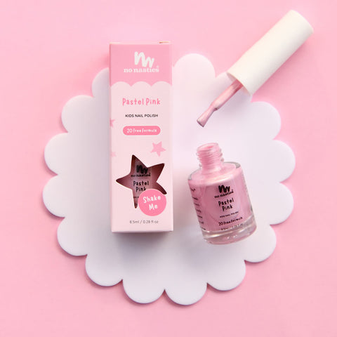 8.5ml No Nasties Kids Water-Based Nail Polish in Pastel Pink colour, natural, non-toxic nail polish that scratches off easily.