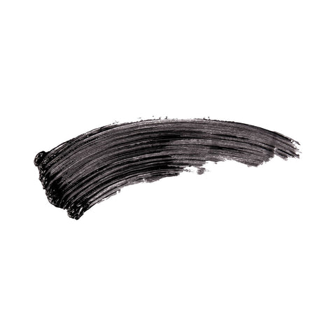 Nude By Nature Absolute Volumising Mascara 01 Black swatch, a thick stroke of black mascara, close up on a plain white background