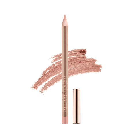 Nude By Nature Defining Lip Pencil Nude, a slim pencil with a rose gold cap beside a swatch of nude pink on white, clear product photo