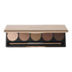 Makeup palette with shades of brown and beige on a white background.