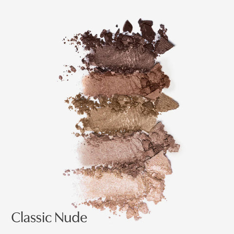 Stack of classic nude eyeshadow shades on a white background.