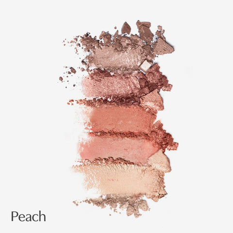 Stack of peach-colored makeup powders on a white background.