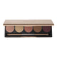 Makeup palette with shades of beige, brown, and gold on a white background.