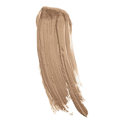 Swatch of blonde brow mascara on a white background. 