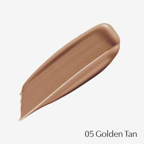 BB cream swatch labelled '05 Golden Tan' on a light beige background.