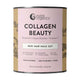 Nutra Organics Collagen Beauty 255g in a pale pink tin with a lilac label and the words Skin Hair Nails Gut, front view on a plain white background