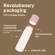 Oceanly Highlighter infographic on a brown background reading Revolutionary Packaging, 100% biodegradable, with the push-up tube labelled