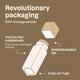 Oceanly Light Coverage Foundation infographic on brown reading Revolutionary Packaging, 100% biodegradable, with the push-up tube labelled