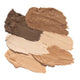 Oceanly Light Coverage Foundation swatch, smears of foundation from pale cream to deep brown, overhead on a plain white background